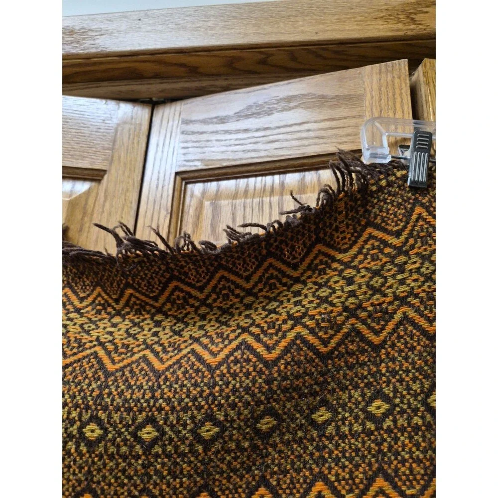 Vintage Amana Woolen Mills 100% Wool Blanket Fringe Aztec Light Damage 52x60